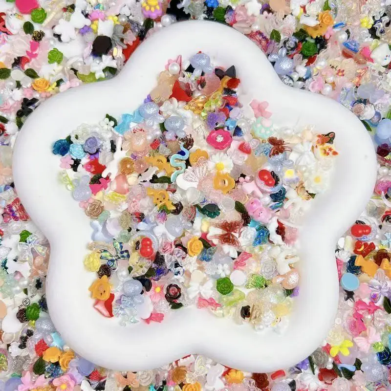 

50g Mixed Resin Nail Accessories Randomly Mixed Versatile Cartoon Multiple Style Combination Bow Camellia Nail DIY Handmade Resi