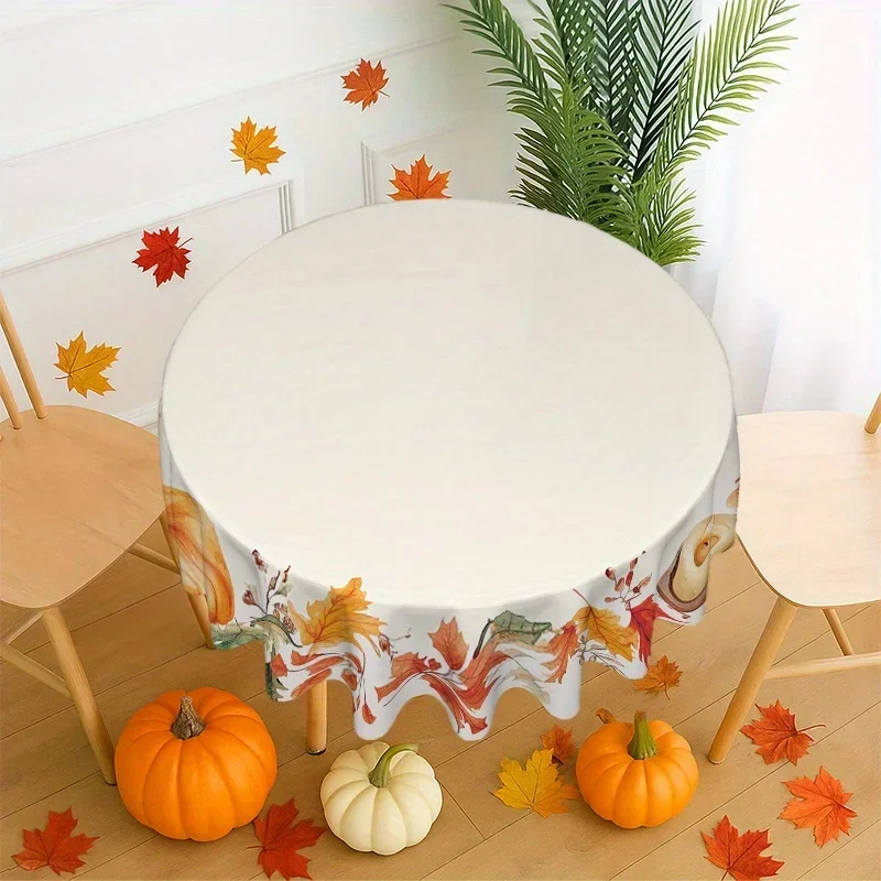 1 Pumpkin Candle Berry Autumn Round Tablecloth, suitable for Thanksgiving harvest-themed parties. yzb