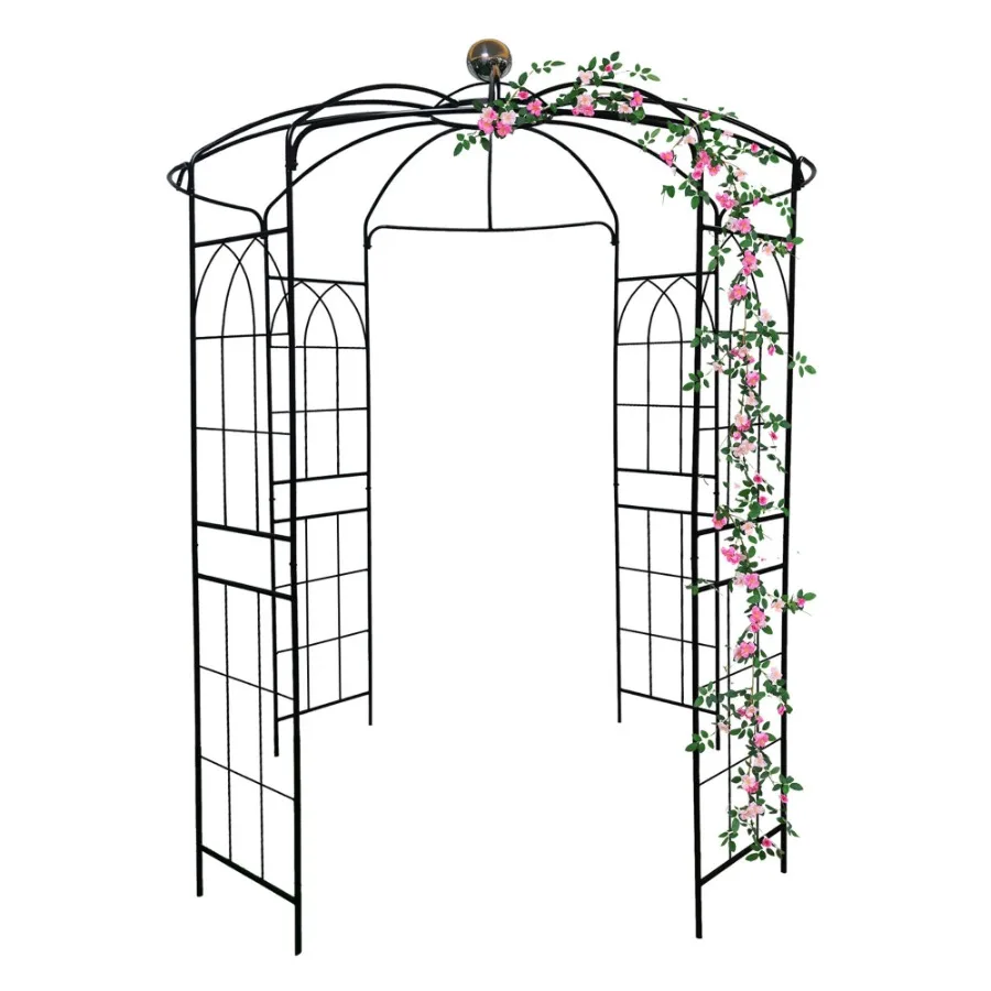 Gazebo Taman Besi Bentuk Sangkar Burung Diameter 81,3'' x Tinggi 114,2'' Pergola Paviliun untuk Upacara Pernikahan Luar Ruangan