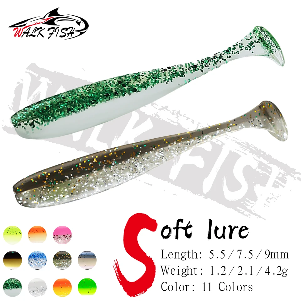 WALK FISH 10 Stück/Set 5,5cm-9,5cm T-Schwanz-Wurm Weiche Köder Künstliche Silikonköder für Barsch Karpfen Wobbler Angelzubehör