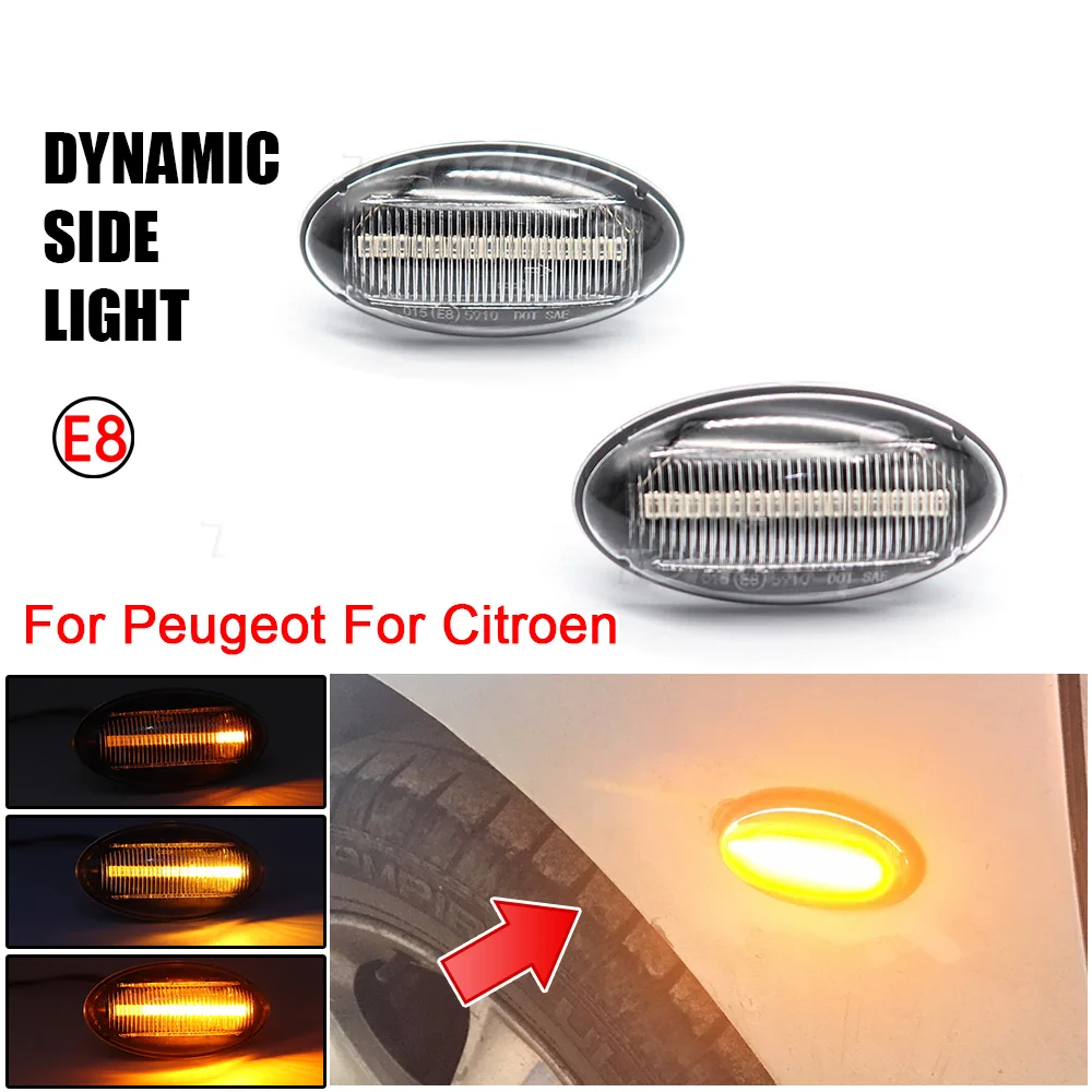 2pcs Dynamic Amber LED Flashing Turn Signal Light Side Marker Lamp For Peugeot 307 206 407 107 607 1007 4007 Citroen C1 C2 C3 C5 view 5
