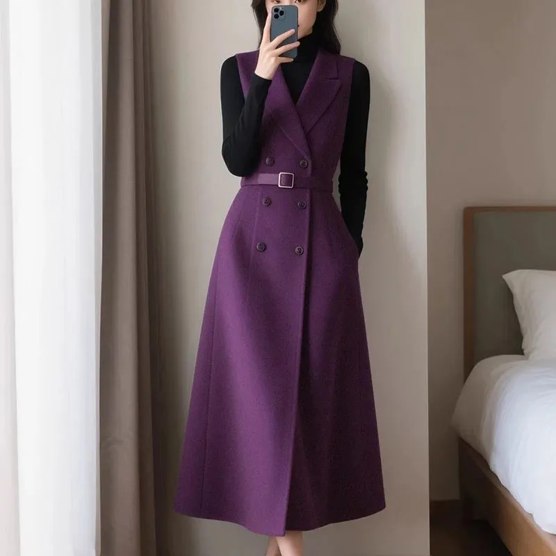 2026 New Coat Temperament Sleeveless Suit Vest Jacket Autumn Winter Medium And Long Coat Temperament High-End Commuting Lace-Up
