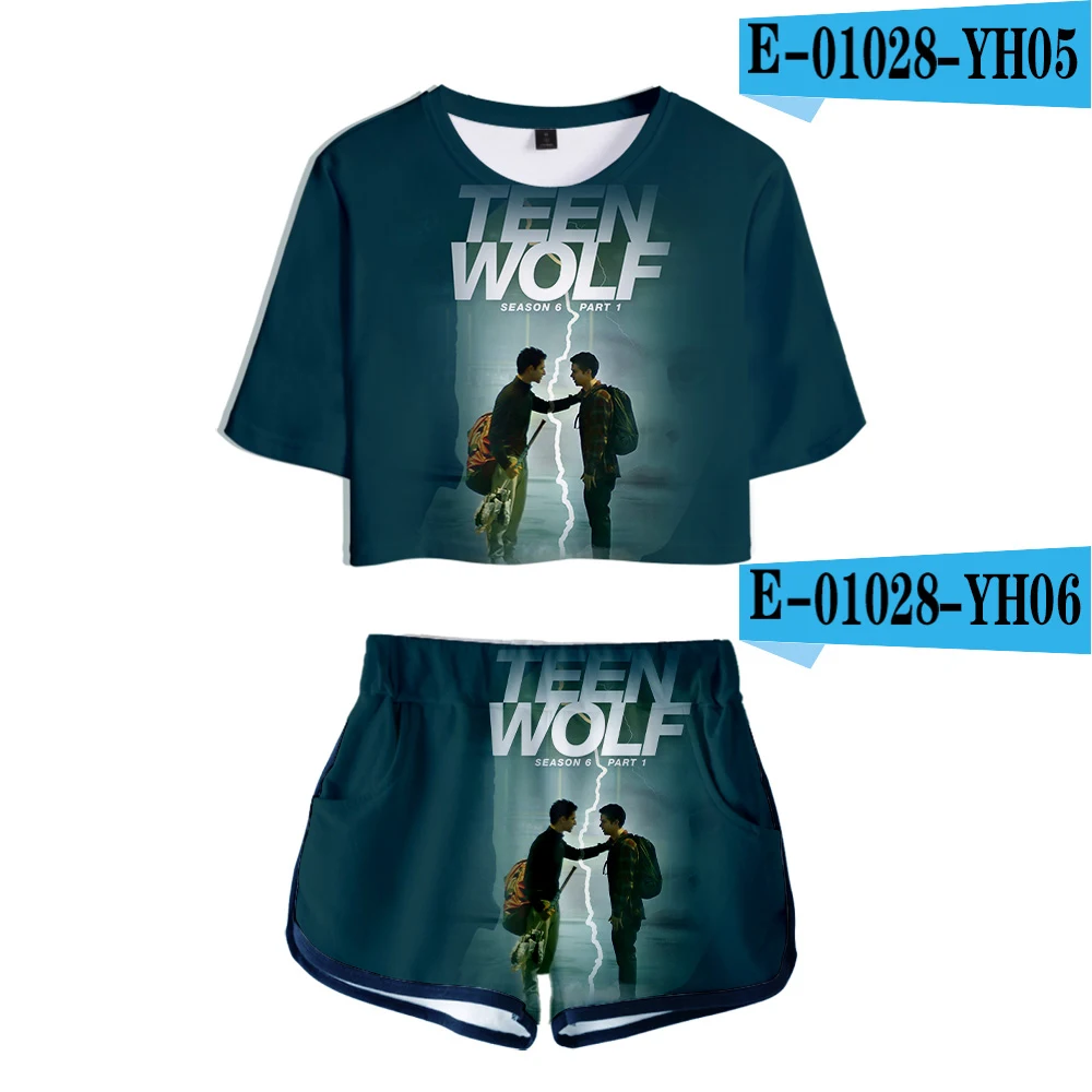 Fashion Youthful 3D Print Teen Wolf Short Sleeve Sexy Shorts+lovely T-shirts Dew navel Girl suits Two Piece Set