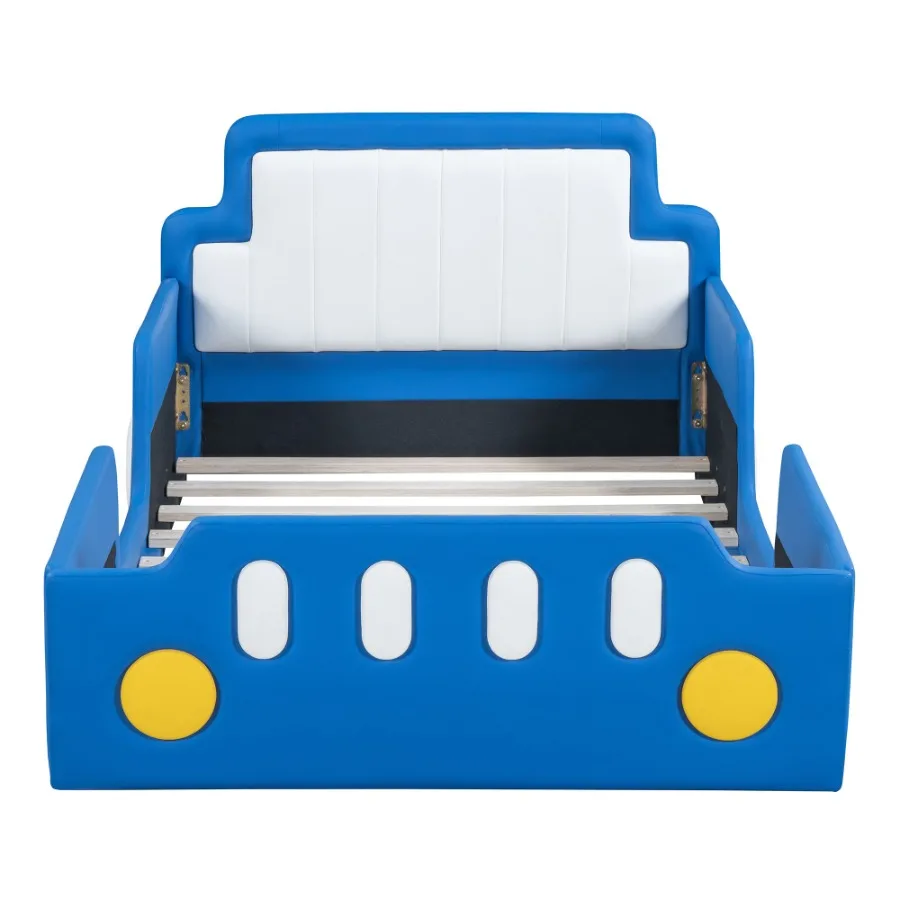 Twin Size Race Car-Shaped Platform Bed with Wheels Blue
