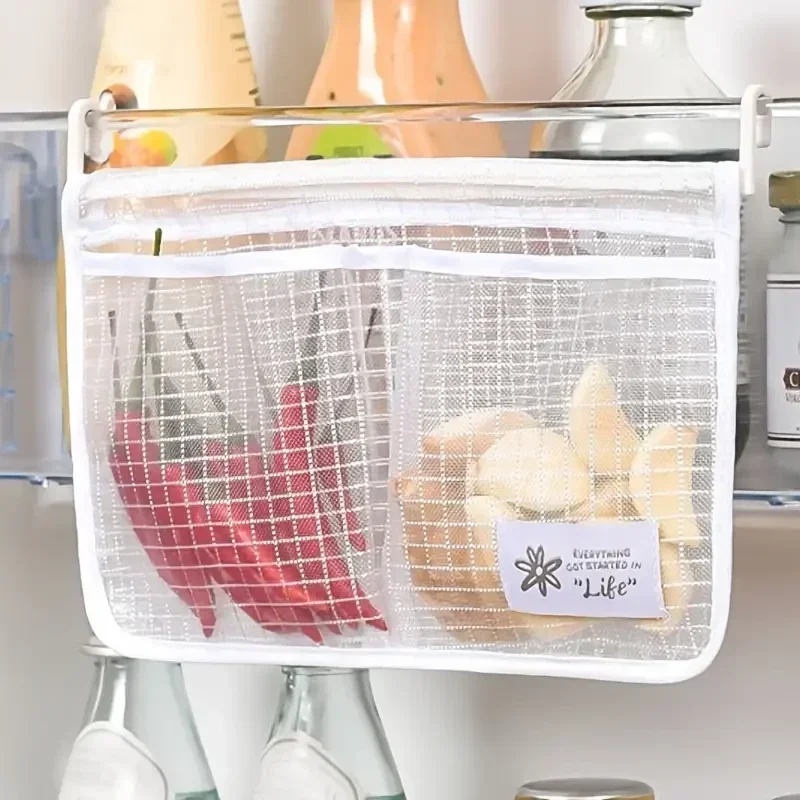 1pc Refrigerator storage hanging bag, mesh , fabric hanging style bathroom storage mesh bag, seasoning bag,