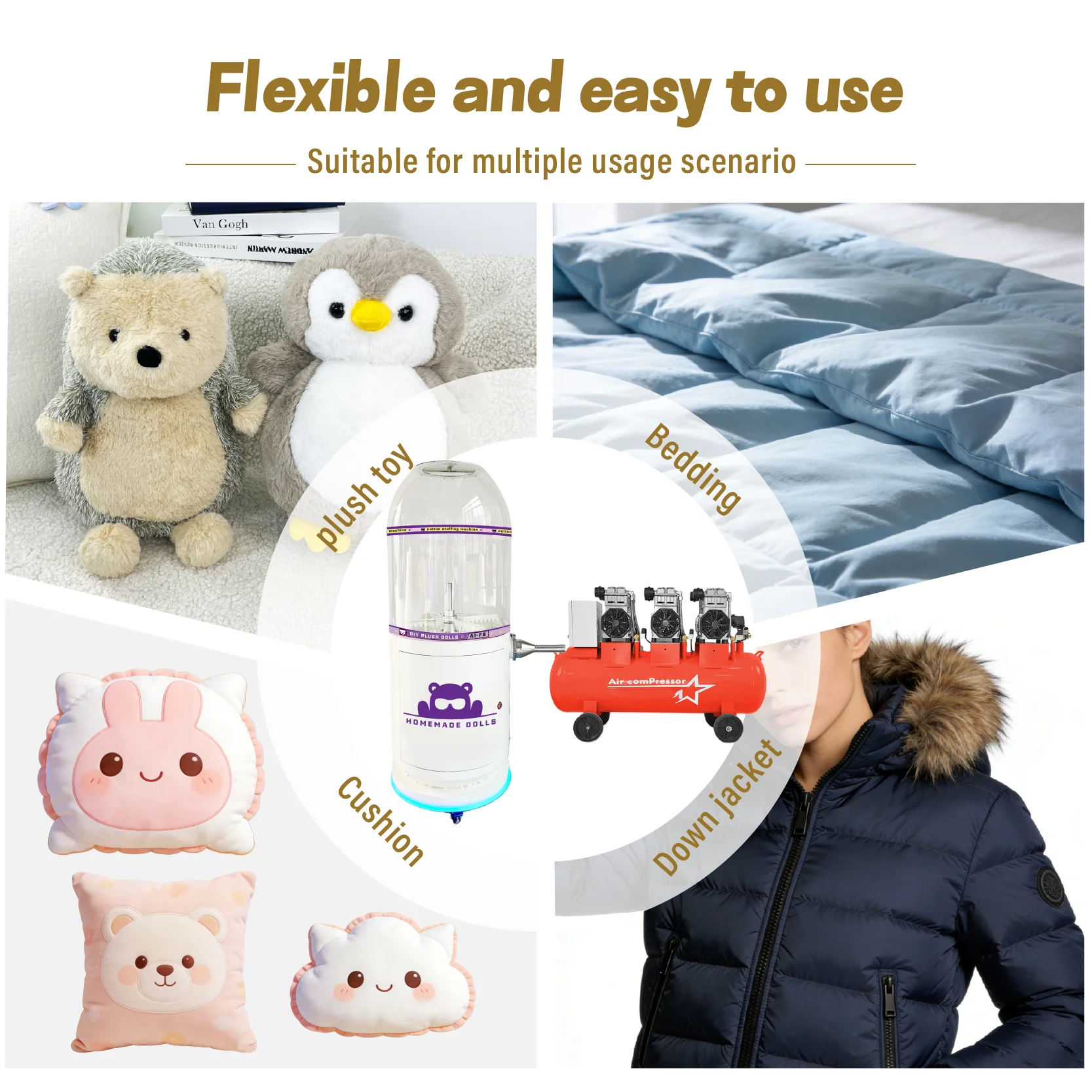 External air compressor cotton filling machine plush toy pillow cushion semi-automatic filling machine 110V/220V
