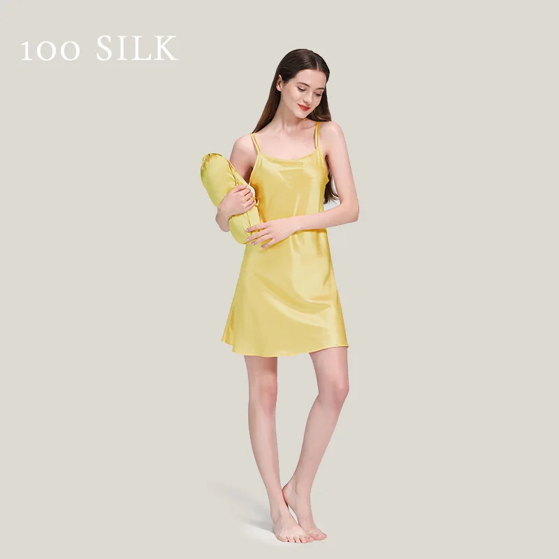 

High Quality Natural Spring and Summer Women's Suspenders Real Silk Pajamas Home Wear 19/22momme