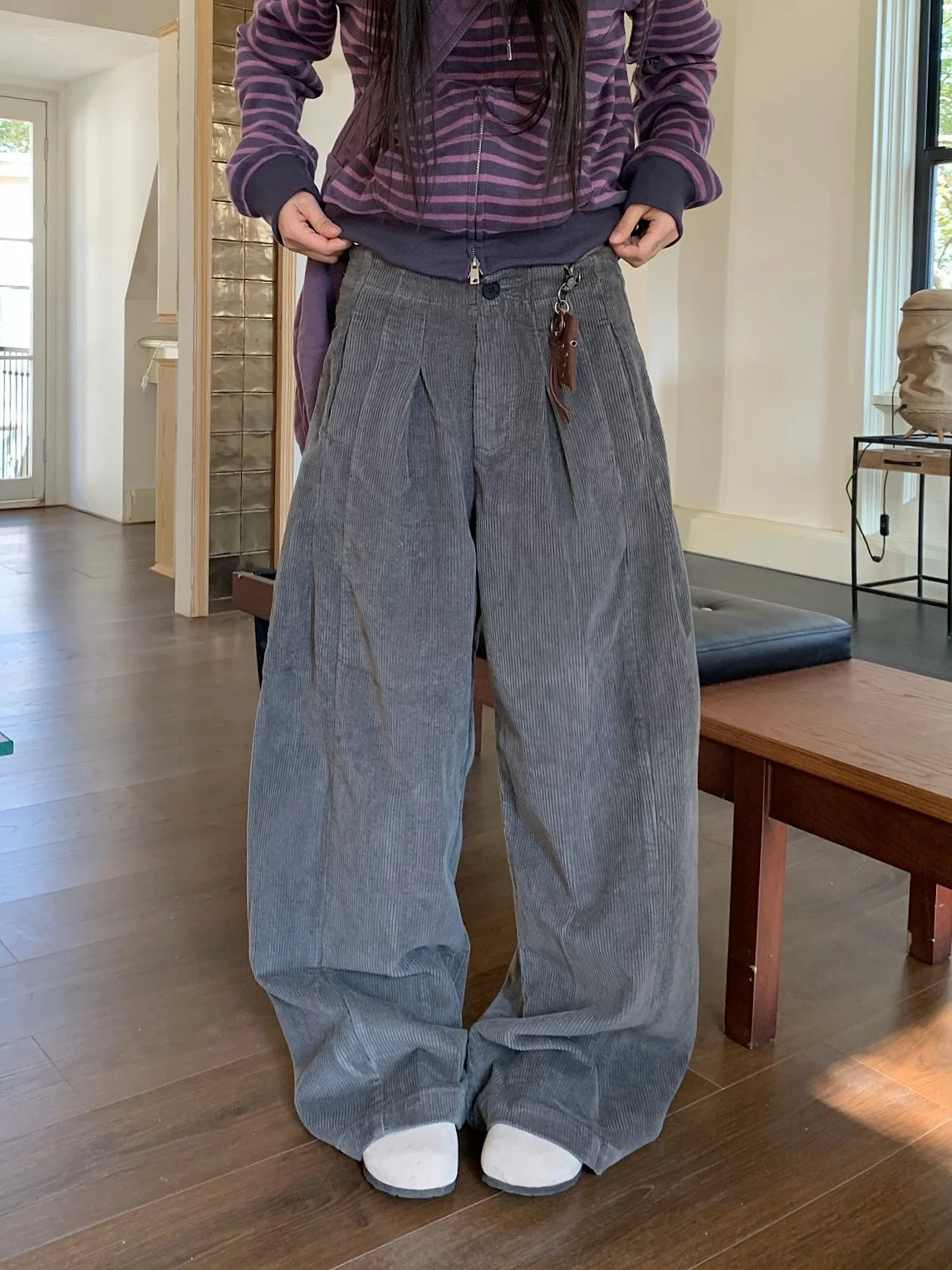 

Американские вельветовые брюки-карго с высокой талией, свободные повседневные брюки с отворотами и широкими штанинами для мужчин, женщин и пар