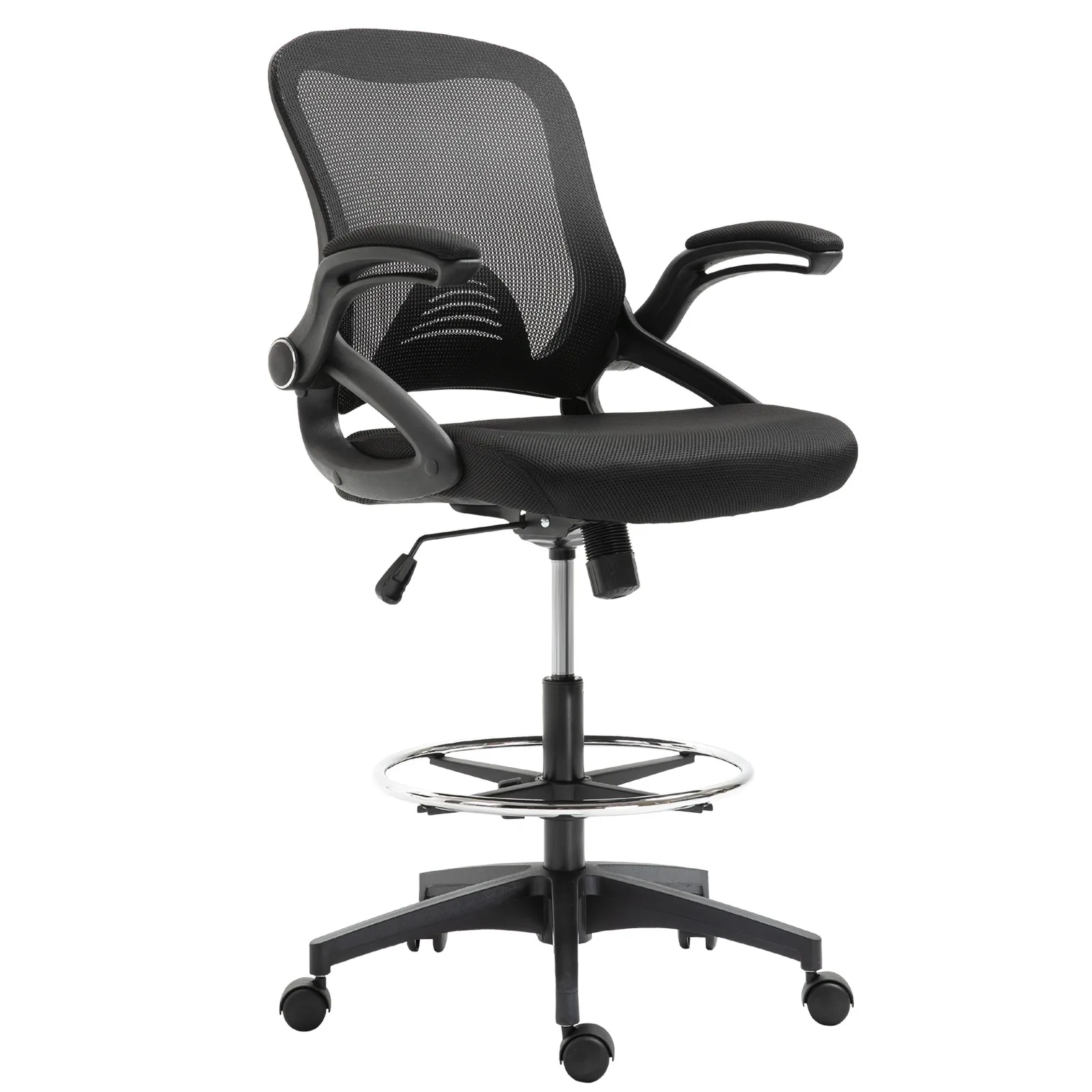 Mesh Drafting Tall Office Chair with Lumbar Support Flip-Up Armrests Footrest