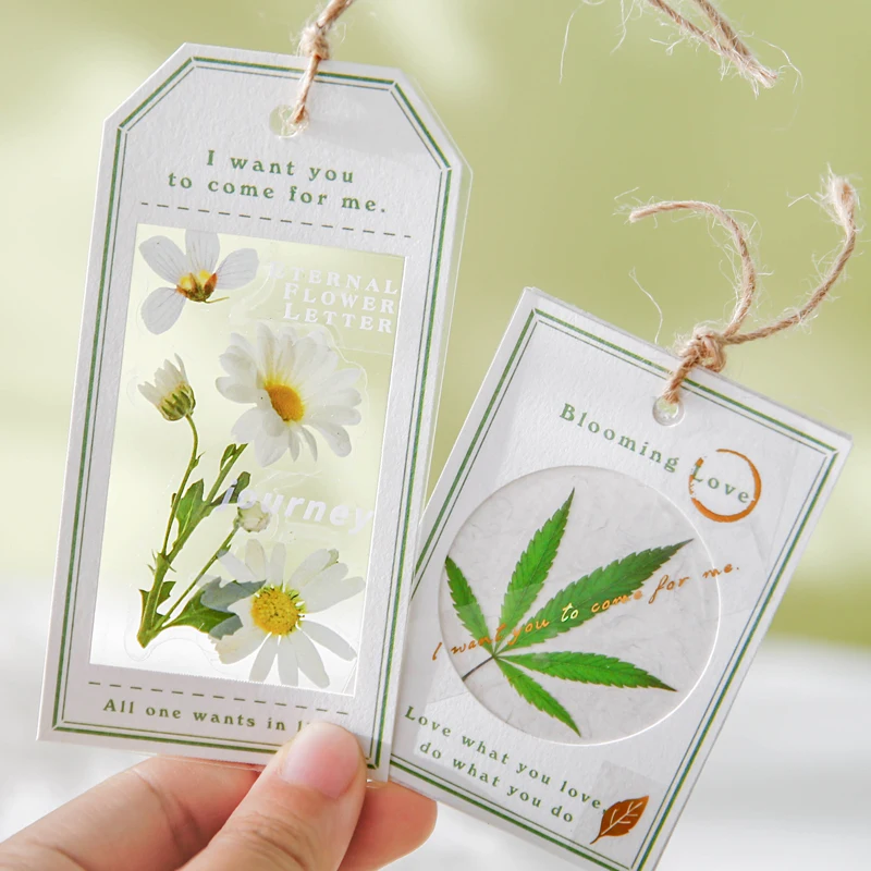 54pcs Creative Retro Label Flower Plant Stickers Material Pack Planner Handbook DIY Scrapbooking Aesthetic Material Deco