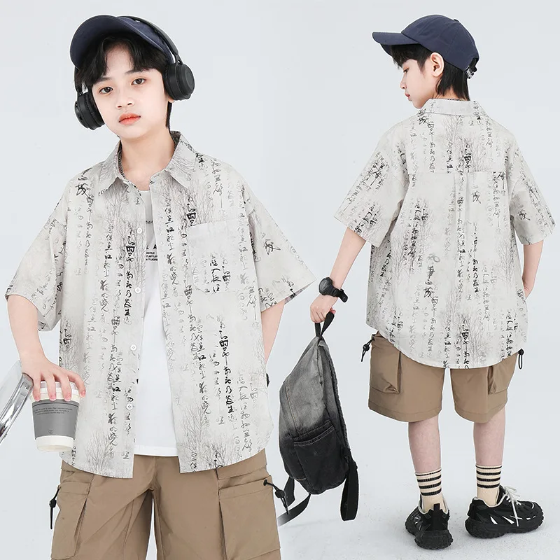 

Kids' short-sleeved shirt 2024 Kids Summer Shirt for Boys CUHK Kids Boys Coat for kids