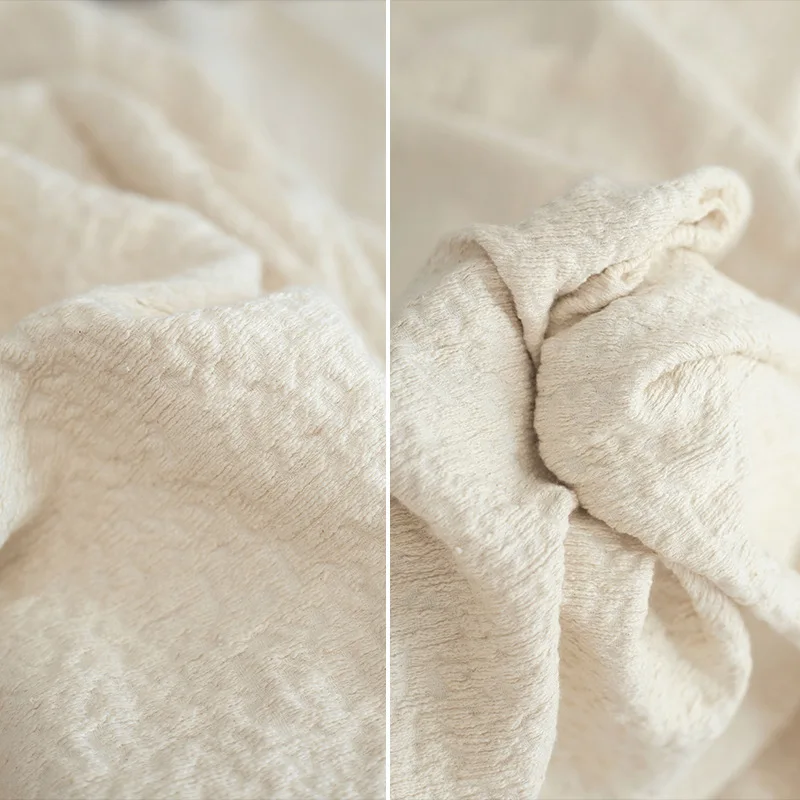 100% Cotton Crinkle Texture Fabric, No Iron Wrinkle Resistant Flowy Material for Designer Coat Pants Garment Sewing