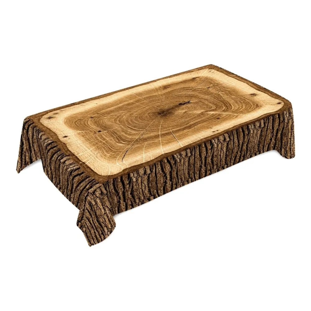 Rustic Log Pattern Rectangular Tablecloth Wood Grain Printed Washable Polyester Table Cloth Universal Table Cover Beauty Massage
