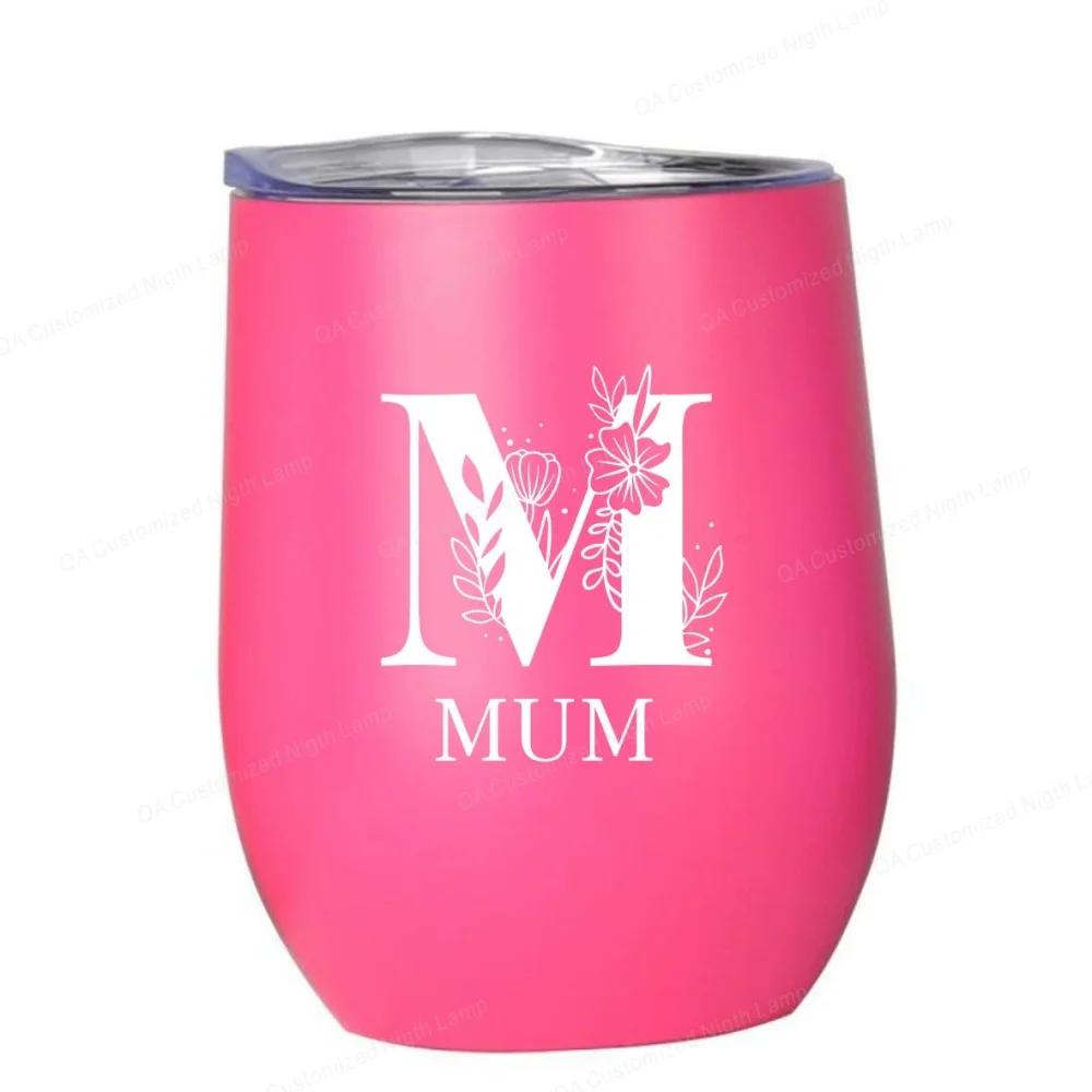 

Flower Mom Wine Tumbler with Lid 12 oz Customized Stainless Steel Cup Thermos Gift for Him Present for Her