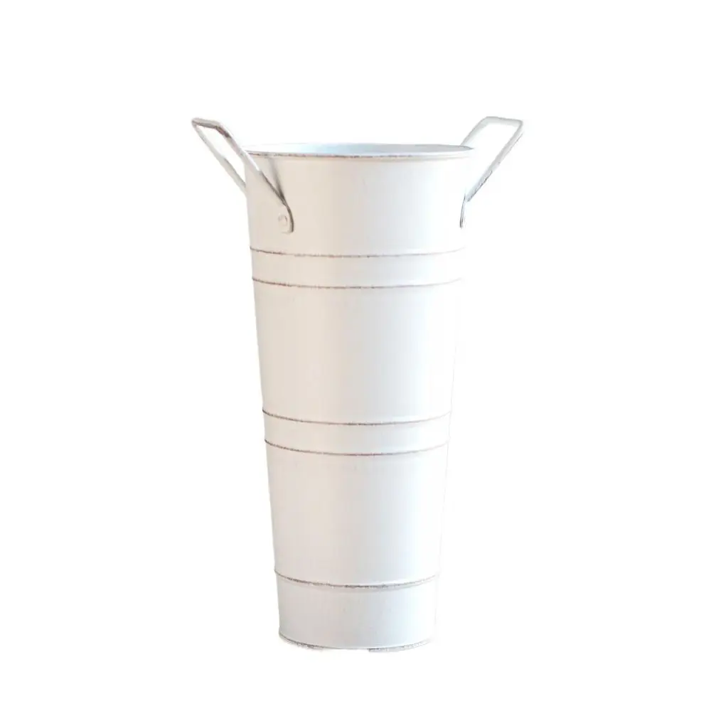 Beer Barrel Creative Tin Flower Bucket Round Protable Retro Tin Barrel Durable with Handles Wrought Vase Centerpiece