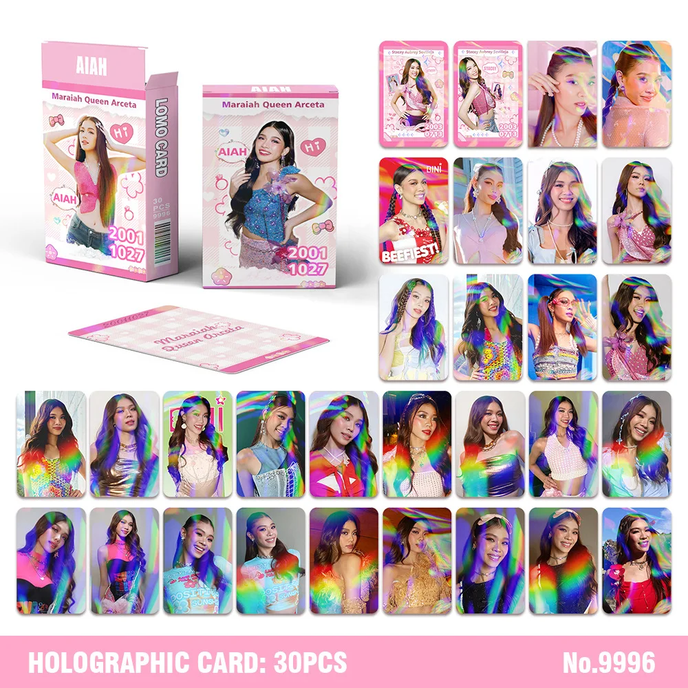 30pcs/Set Kpop BINI Laser Boxed Card High Quality HD Photo Printing Holographic Card Korean Style LOMO Card Fan Collections Gift