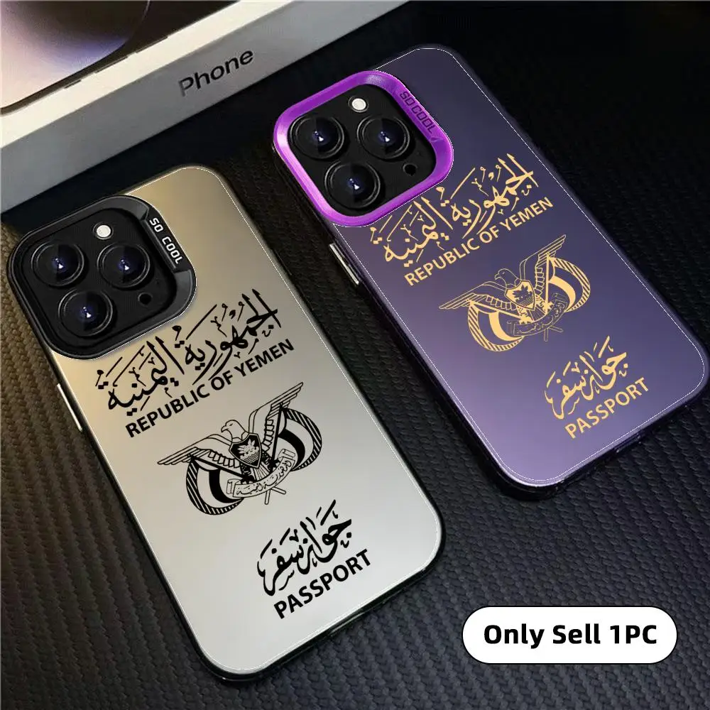 Y-Yemen Passport Phone Case For iPhone 17 16 15 14 13 12 11 Pro Max Designer Matte Laser Aurora Funda Phone Case - view 3