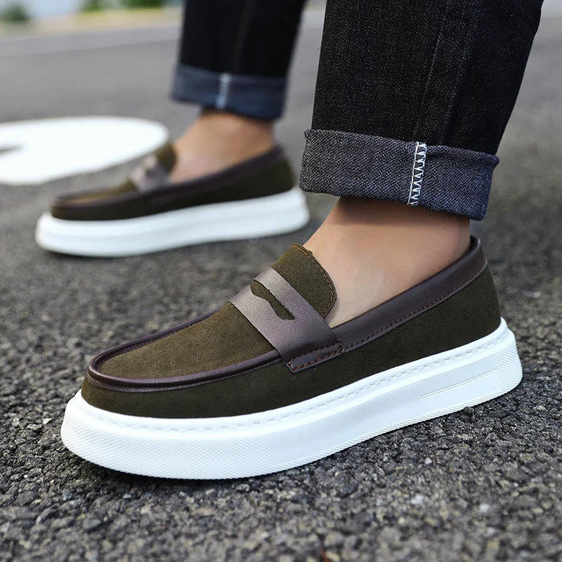 

Spring Autumn Men's Casual Shoes Slip on Genuine Leather British Middle Shoes Fashion Business Dress Leather Shoes Men