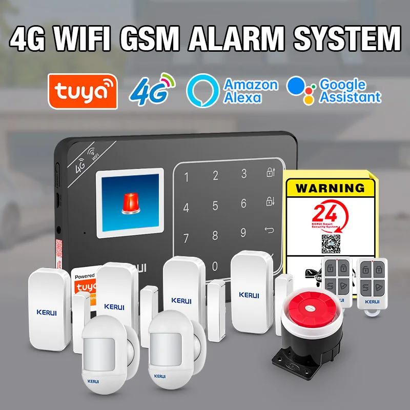 KERUI Security Protection for House WiFi+4G Home Alarm System Kits Tuya Smart Remote Control Burglar Alarm 433MHZ Sensors W184