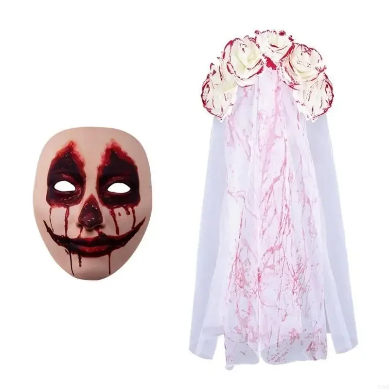 Máscara feminina véu noiva, dia bruxas, acessórios fantasia, série escura, véu noiva sangrento, faixa cabeça