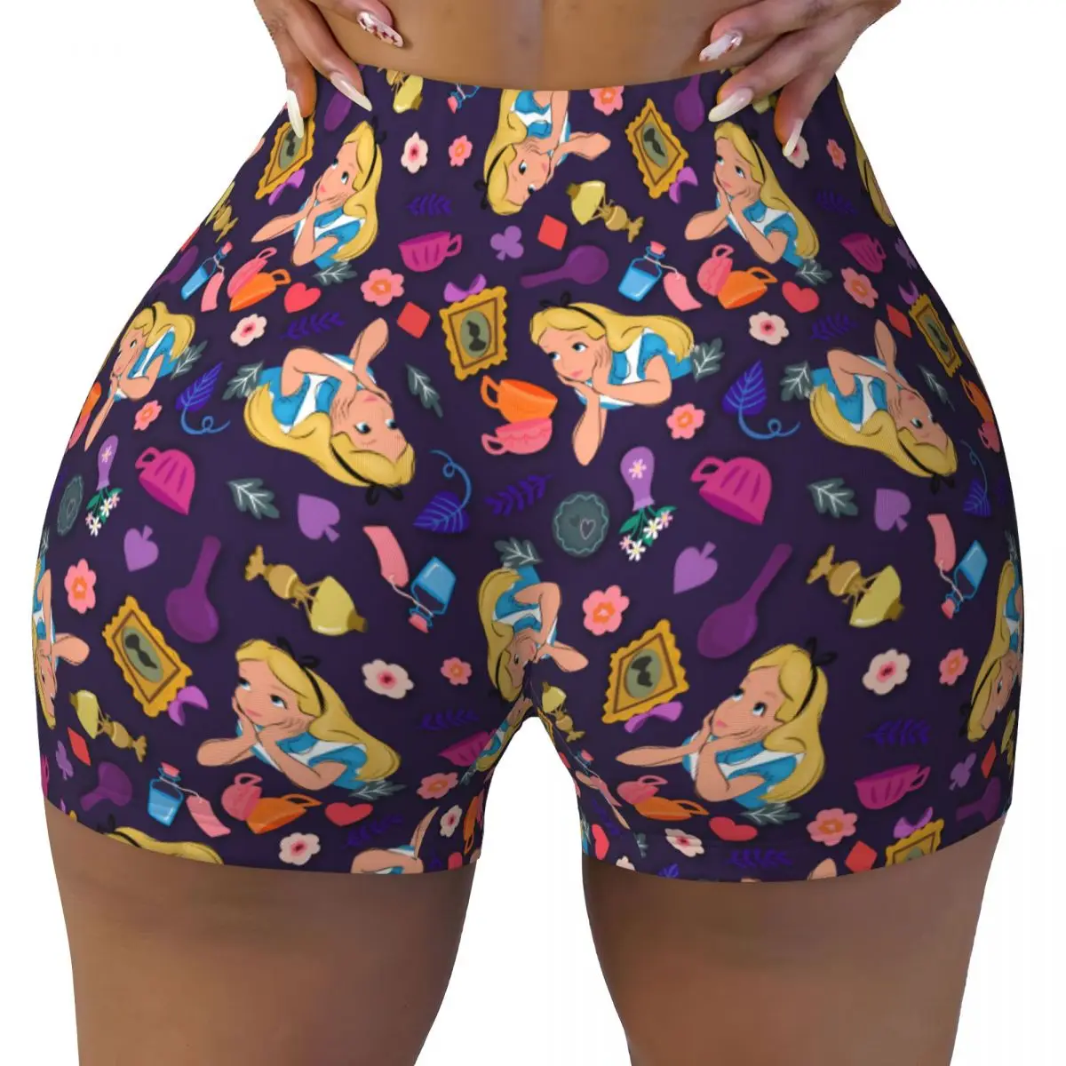 

Custom Alice In Wonderland Comic Biker Running Gym Shorts Women Athletic Workout Yoga Shorts