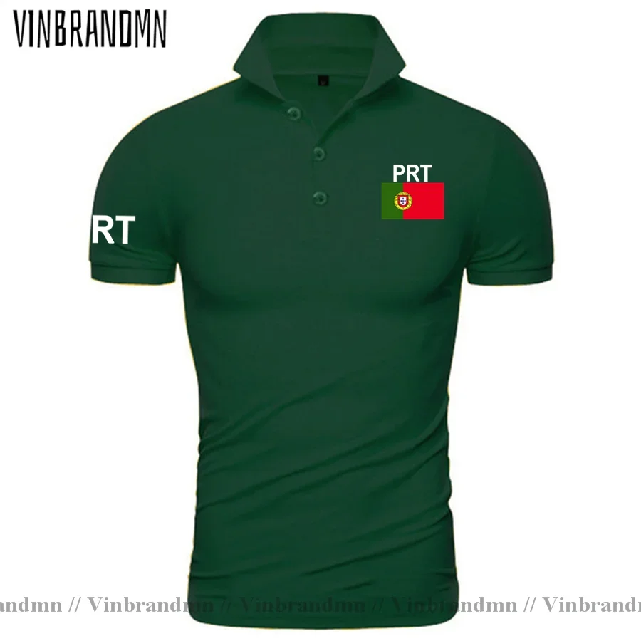 Camisas Polo Portuguesas Masculinas de Manga Curta Brancas com Estampa da Bandeira de Portugal em Algodão Puro - Nova Coleção