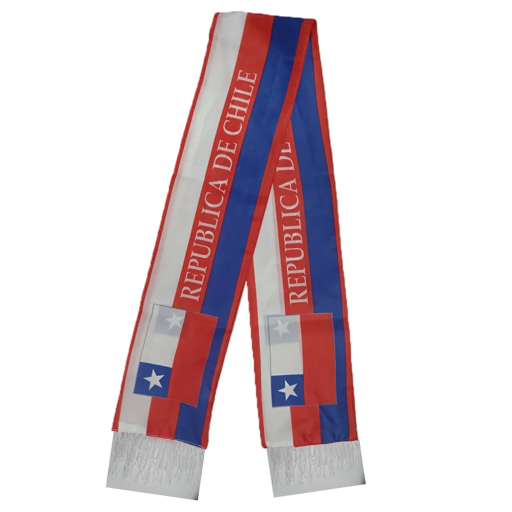 Country Double Side Printing 100% Polyester Football Soccer Fans National flag Chile Scarf