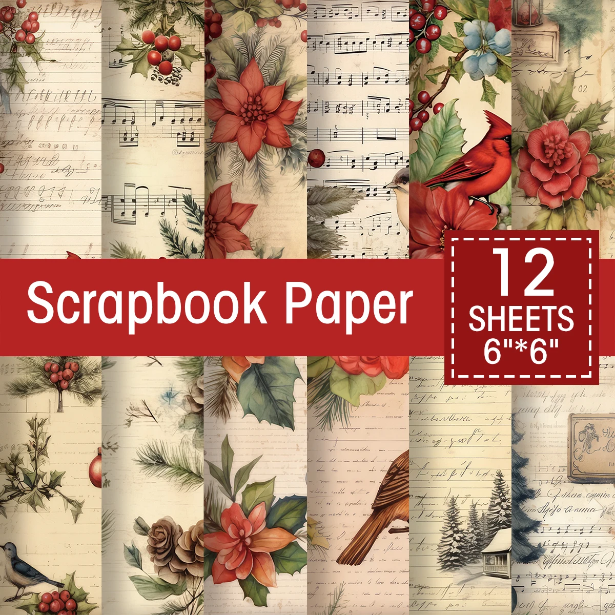 12pc Santa Weihnachts sterne Scrapbook Papier block, Vintage Weihnachten Hintergrund papier für Junk Journal, Karten herstellung, Scrap booking Lieferungen