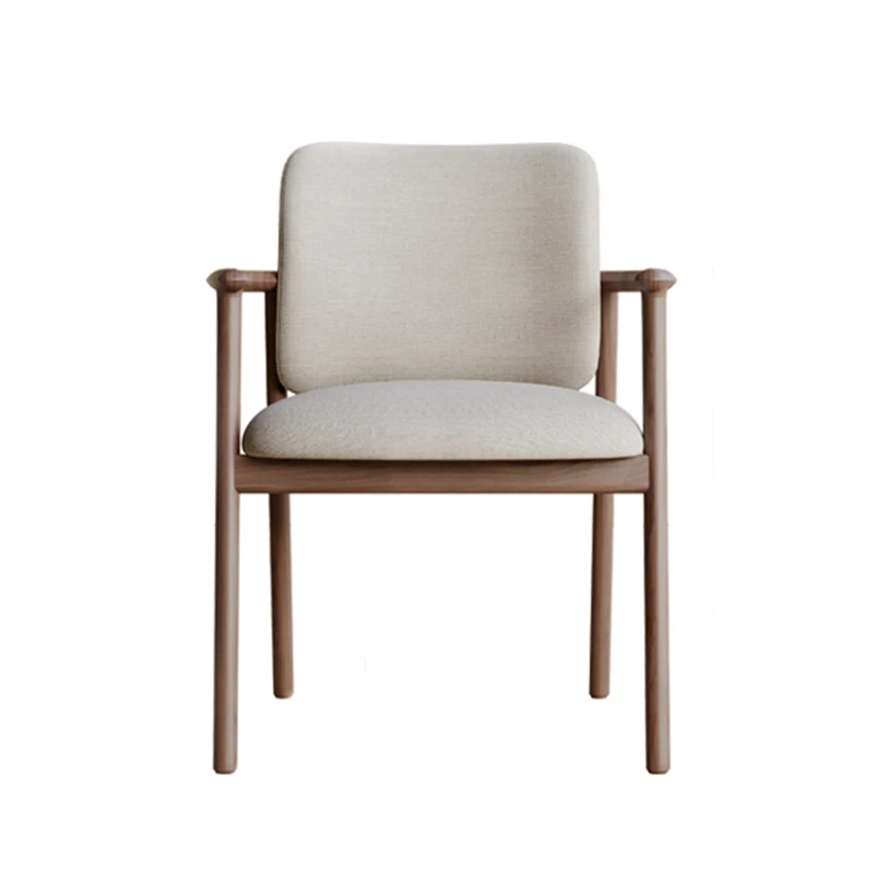 

Nordic solid wood dining chair New Chinese-style home backrest chair Armrest cotton and linen leather office restaurant guest ch