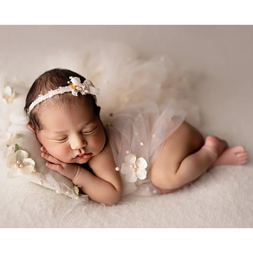 Newborn Photography Prop Flower Solid Backdrop Photography Blanket Props Studio Shoots Floral Preal Lace Wrap Baby First Picture