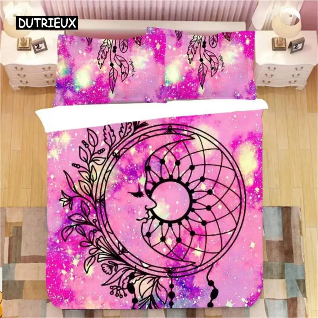 

Dream Catcher Duvet Cover Set King Double Pink Starry Universe Queen Size for Kids Girls Comforter Cover Microfiber Quilt Cover