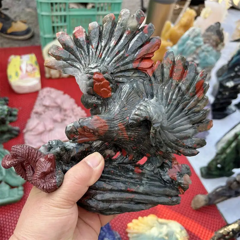 Natural Blood Stone Eagle Carving Energy Gem Reiki Healing Home Decoration Holiday Gift Collection 1pcs