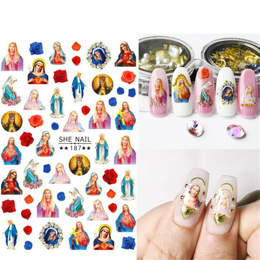 SHE-187 TSC-051 Jesus Angel Cupid Rose Flower Coin Money 3D Back glue Nail Art Stickers Decals Sliders Nail ornament decoration