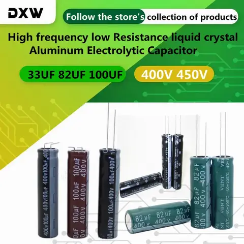 5PCS/Lot Aluminum Electrolytic Capacitor 33UF 82UF 100UF  400V 450V Liquid Crystal Capacitor