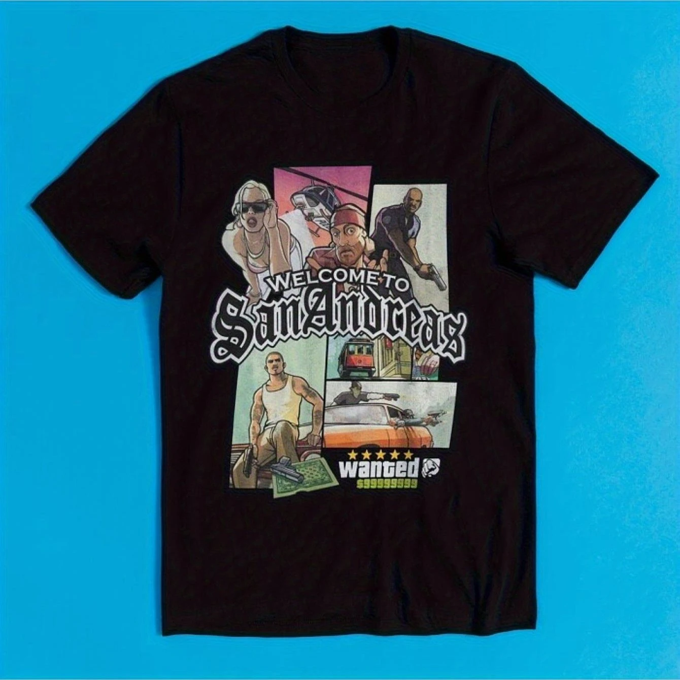 تي شيرت رجالي ريترو GTA سان أندرياس جرافيك أراد ملصق تي شيرت مع كارل بيج سموك جونسون فرانك فرانكي بويكينز قميص الألعاب #1