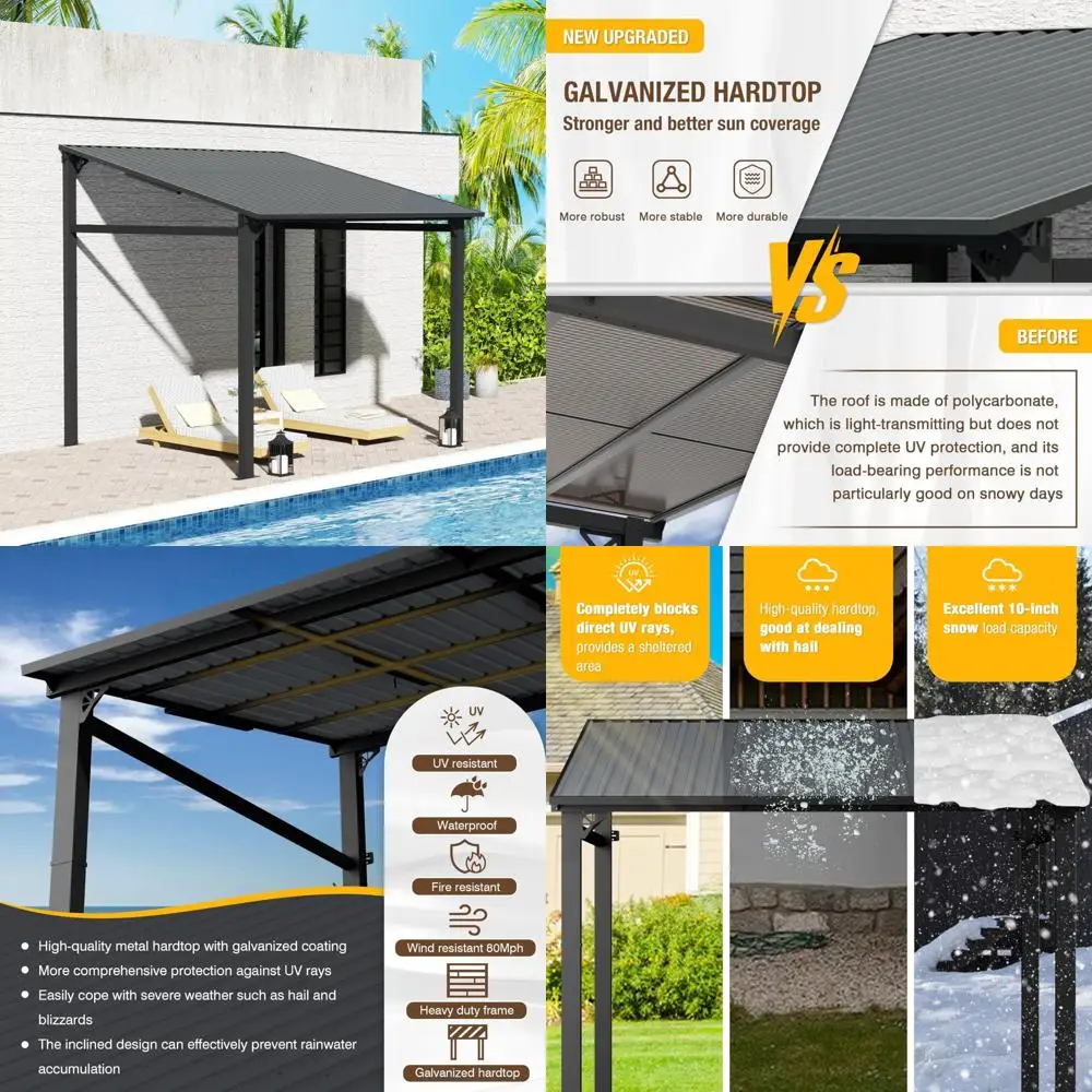 

Outdoor Pergola Gazebo with Galvanized Steel Roof, 8x8 Hardtop Lean-to Patio Awning