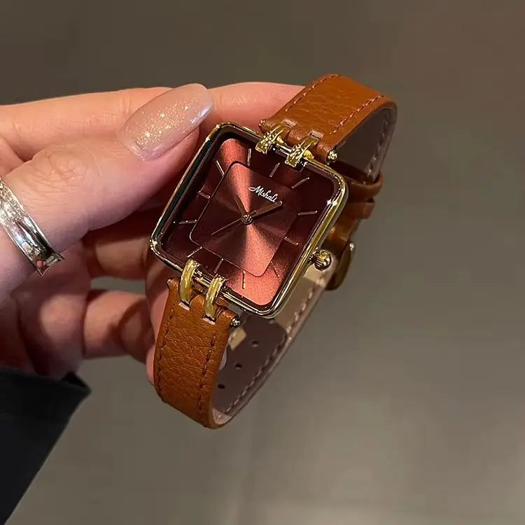 Vintage Square Dial Quartz Women Watches Waterproof Leather Strap Wristwatch Minimalist Niche Elegant Ladies Office Dress Gift
