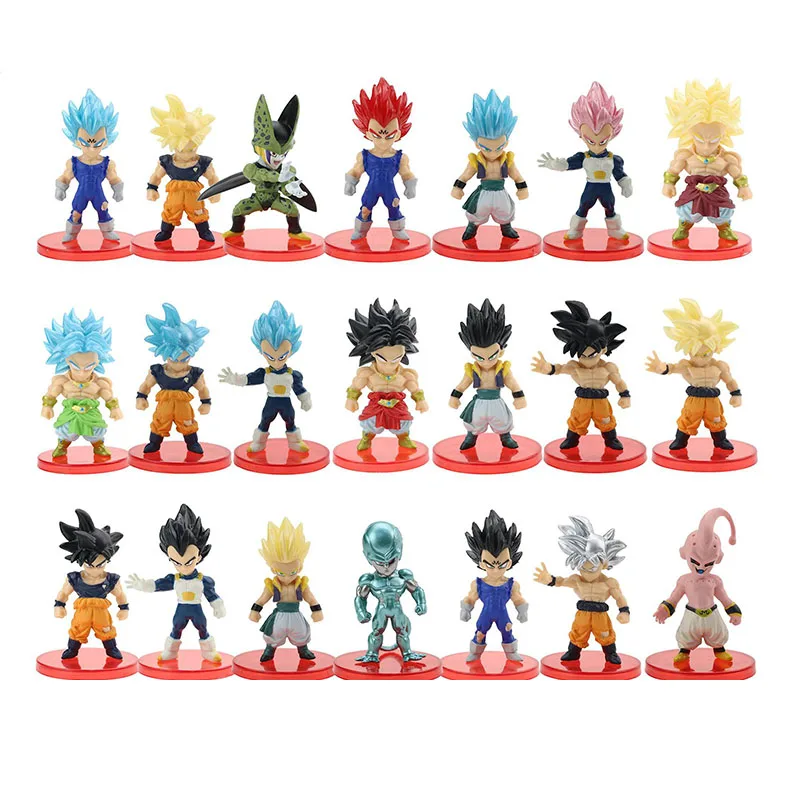 21pcs/set Dragon Ball Goku Vegeta Broly Frieza Piccolo Buu Cell Action Figure Toys Collection Model Vinyl Figurine Doll Gift