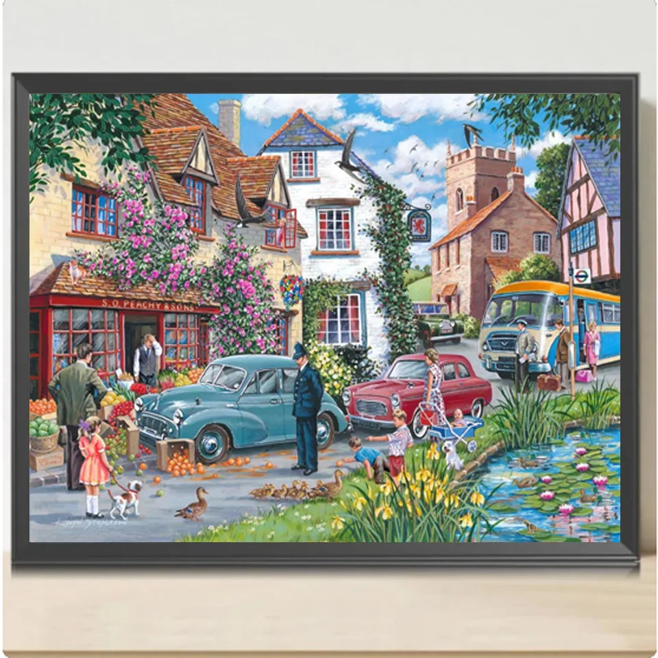 5D Diamond Painting Small Town life Scenery Diamond Mosaic Cross Stitch Full Square/Round Rhinestone DIY Embroidery Home Decor