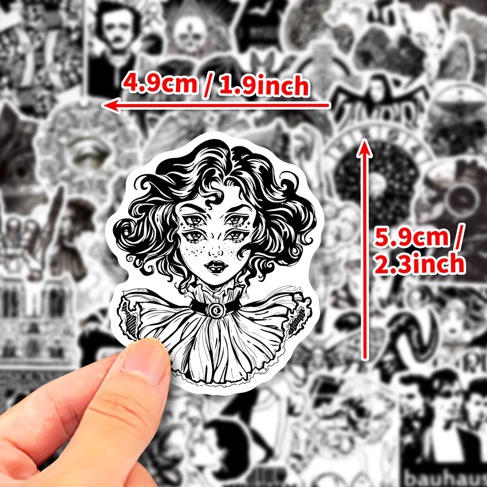 50pcs Cheap Welfare Black and White Gothic Series Graffiti Stickers Suitable for Desktop Wall Decoration DIY Sticker Pack