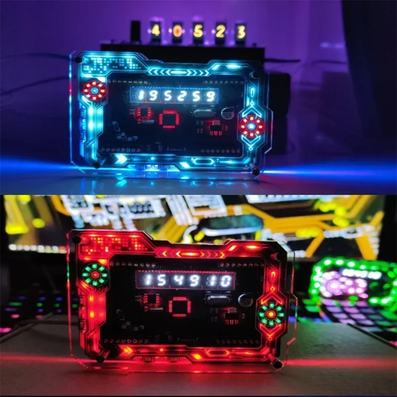 Cyberpunk RGB LED Nixie Fluorescent Tube Clock, Digital Table Display, Desktop, E-Sports Room Accessrespiration