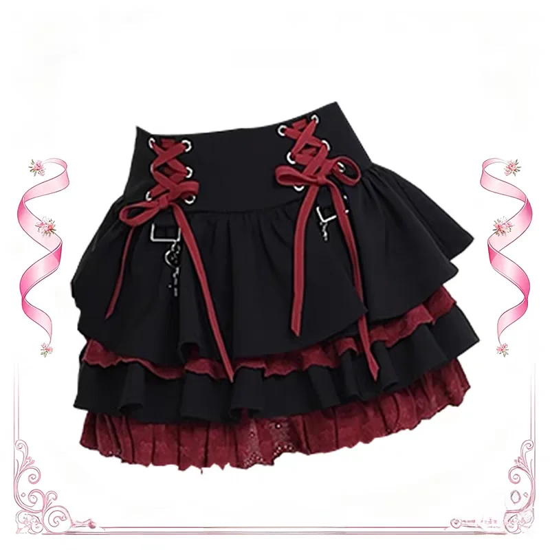 Sweet Cool Y2K Girls Big Size 300 Pounds Cake Skirt High Waist Bouncy Ruffle Tied Half Skirt Polyester Fiber Daily Wear