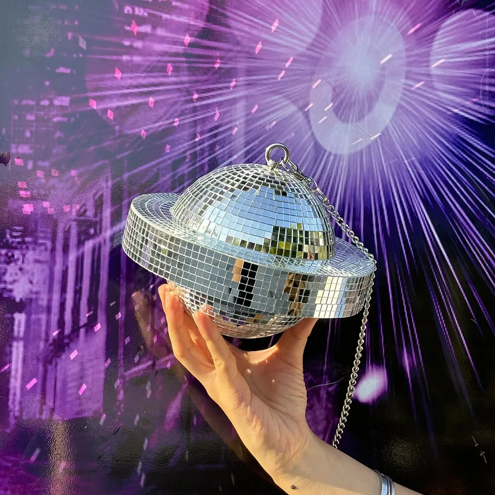 Disco Planet Rotating Glass Mirror Ball Pendant Reflective Laser Ball Bar Party Holiday Home Decoration