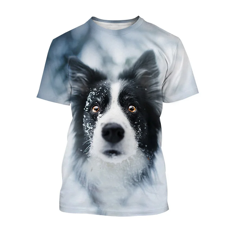 Cute Pets Dog 3D Printing T-shirt Animal Border Collie Tshirt Men's Casual Short Sleeve Street Oversized Round Neck Tee Shirt