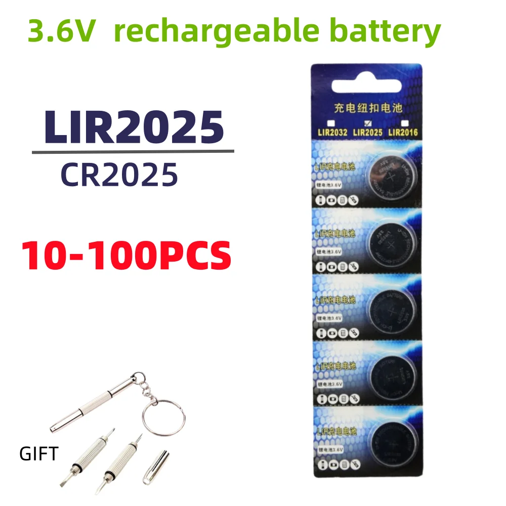 

10-100 шт. LIR2025 перезаряжаемая литиевая батарея типа «таблетка» 3,6 В 35 мАч для часов, может заменить кнопочный элемент CR2025, долговечная