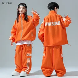 Boys Hip Hop High Collar Baseball Coat Street Dance Cargo Pants Girls Loose Jacket Kids Jazz Sport Clothes Sets Child Streetwear