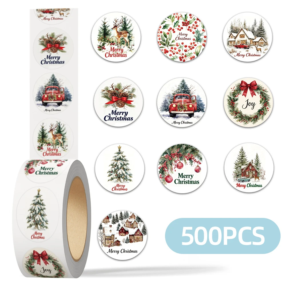 500 قطعة/لفة عيد ميلاد سعيد الكرتون ملصقات الديكور شجرة عيد الميلاد ملصقات المغلف القرطاسية الديكور الشارات