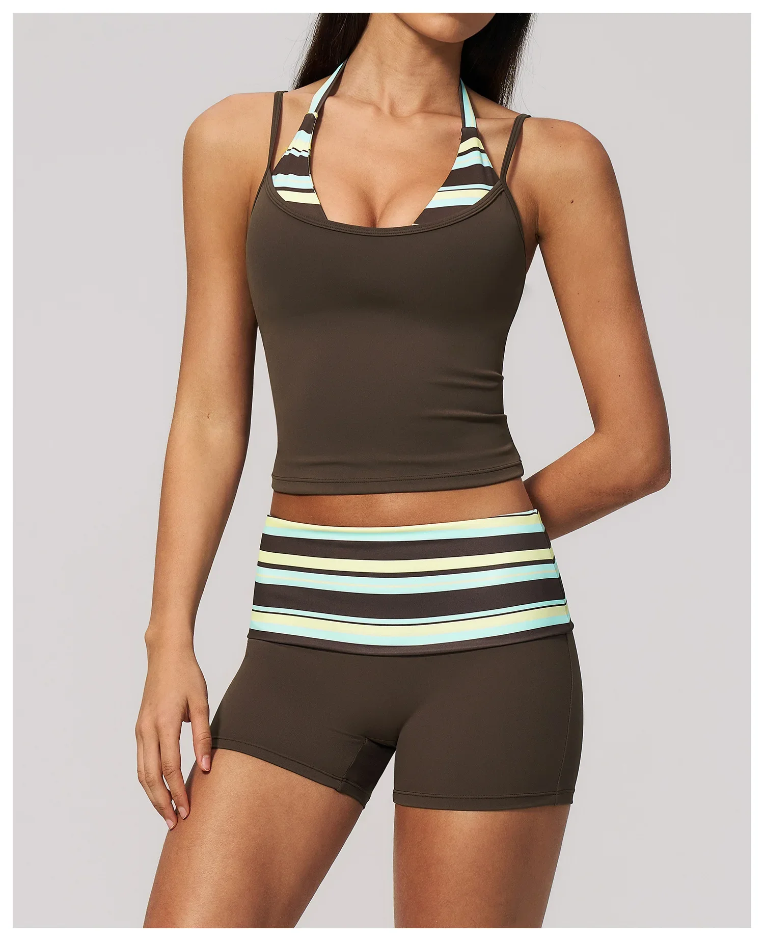 Polka Dot Yoga Tank Top Stoßfestes gestreiftes Fitness-BH Gym Workout Weste Atmungsaktives Sport-Top Neckholder Sportweste mit schönem Rücken – Detail 29