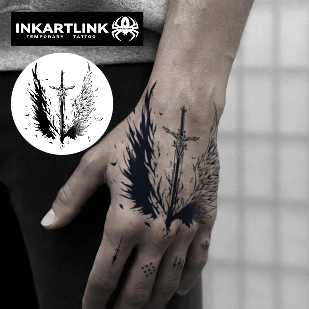 ملصق وشم مؤقت على السيف، وشم سحري مقاوم للماء، يدوم حتى 15 يومًا وشم مزيف، وشم شبه دائم