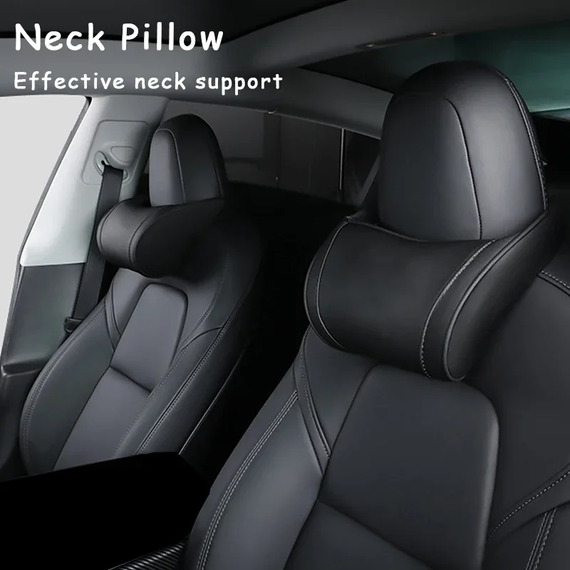 For Tesla Model3/Y Neck / Headrest Pillow Universal Car Neck Pillow For Rest Leather Neck Pillow Memory Cotton Pillow  Accessory